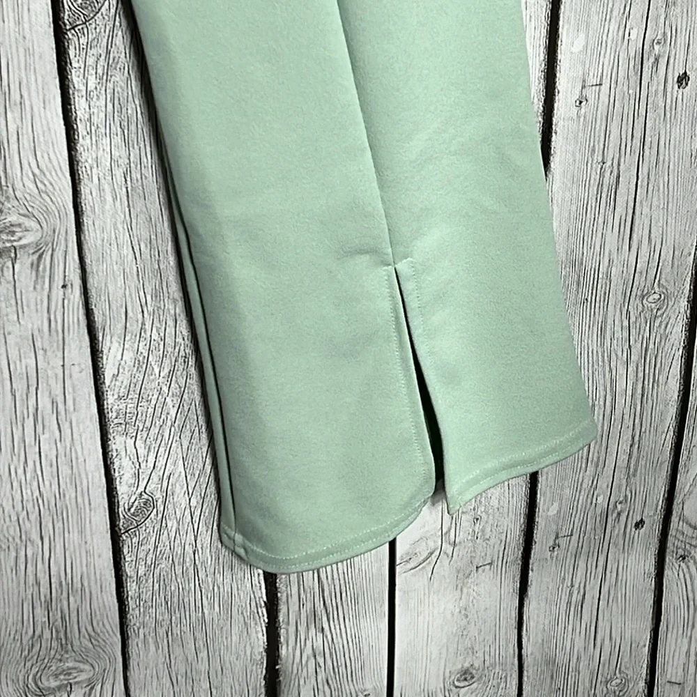 ASOS DESIGN jersey suit low rider baby kick flare pants in sage size 12p